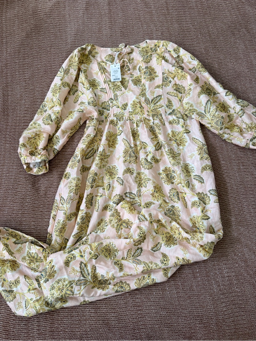 Marine Layer Pink Maxi Dress with Olive Green Floral Print